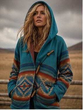 Beth Dutton Yellowstone Style Hooded Jacket | Southwestern Aztec Print | Size S